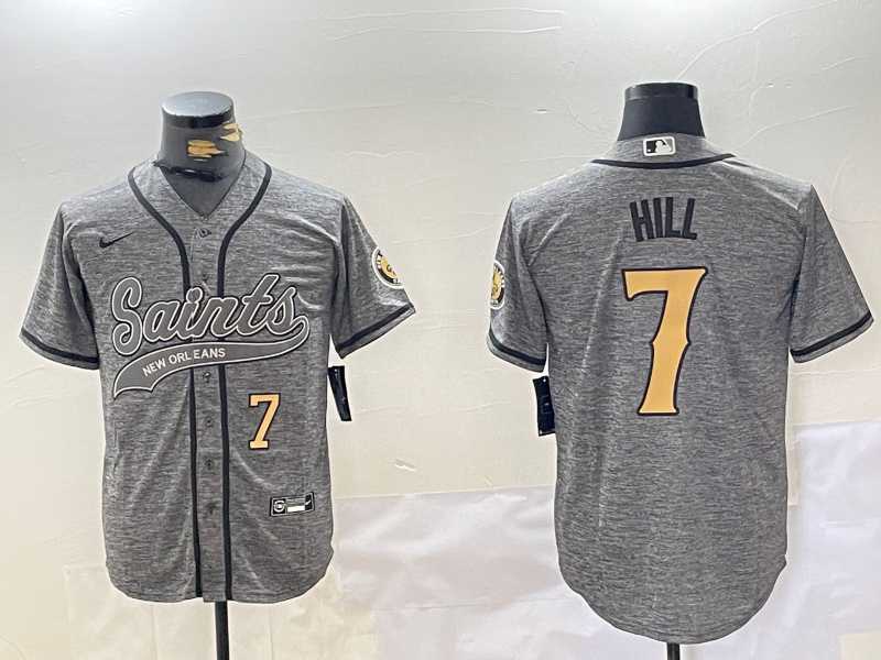 Men%27s New Orleans Saints #7 Taysom Hill Grey With Patch Cool Base Stitched Baseball Jerseys